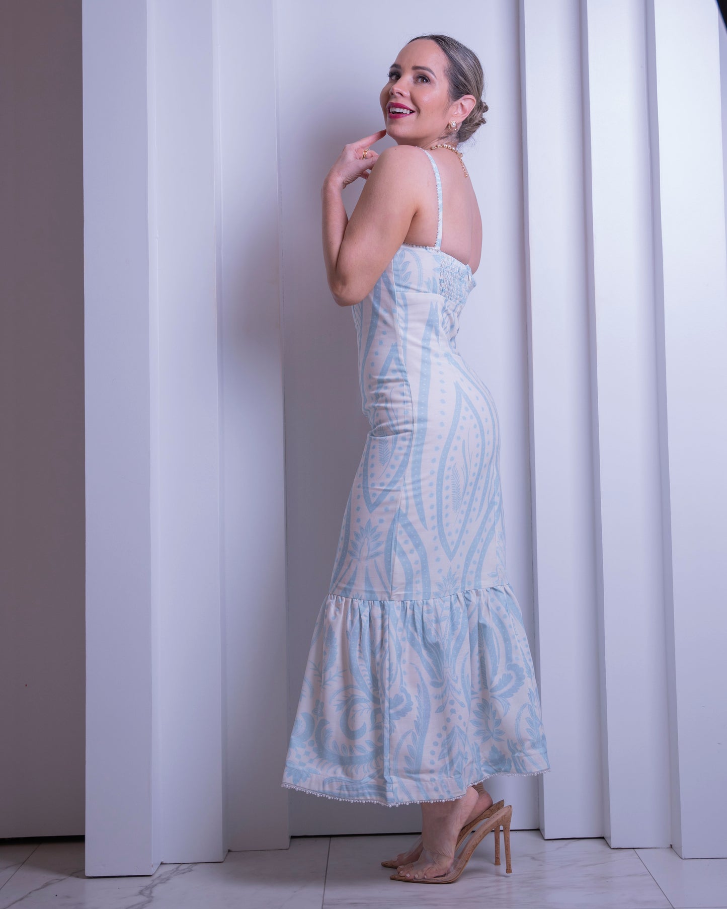 DRESS IVORY/BLUE