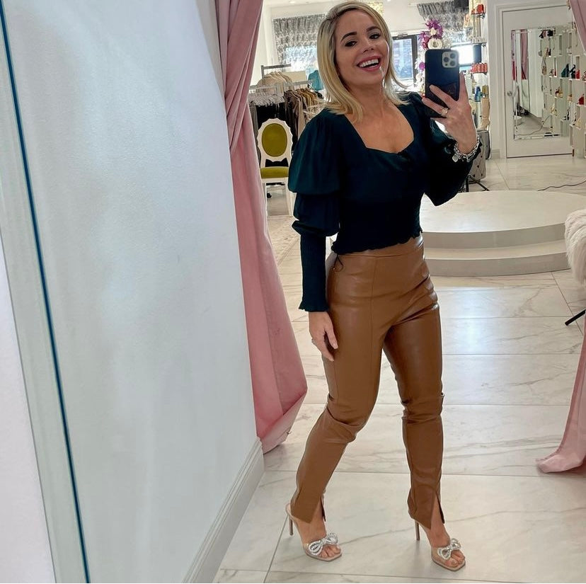 Camel Faux Leather Pants