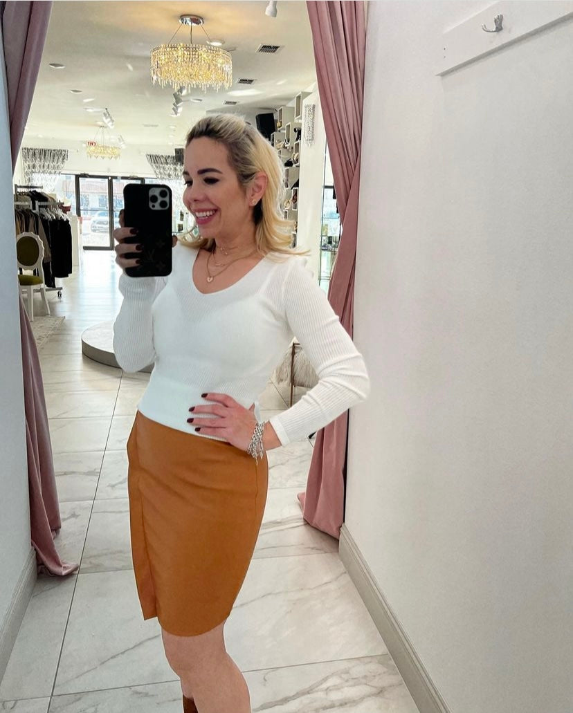 Cognac Faux Leather Skirt