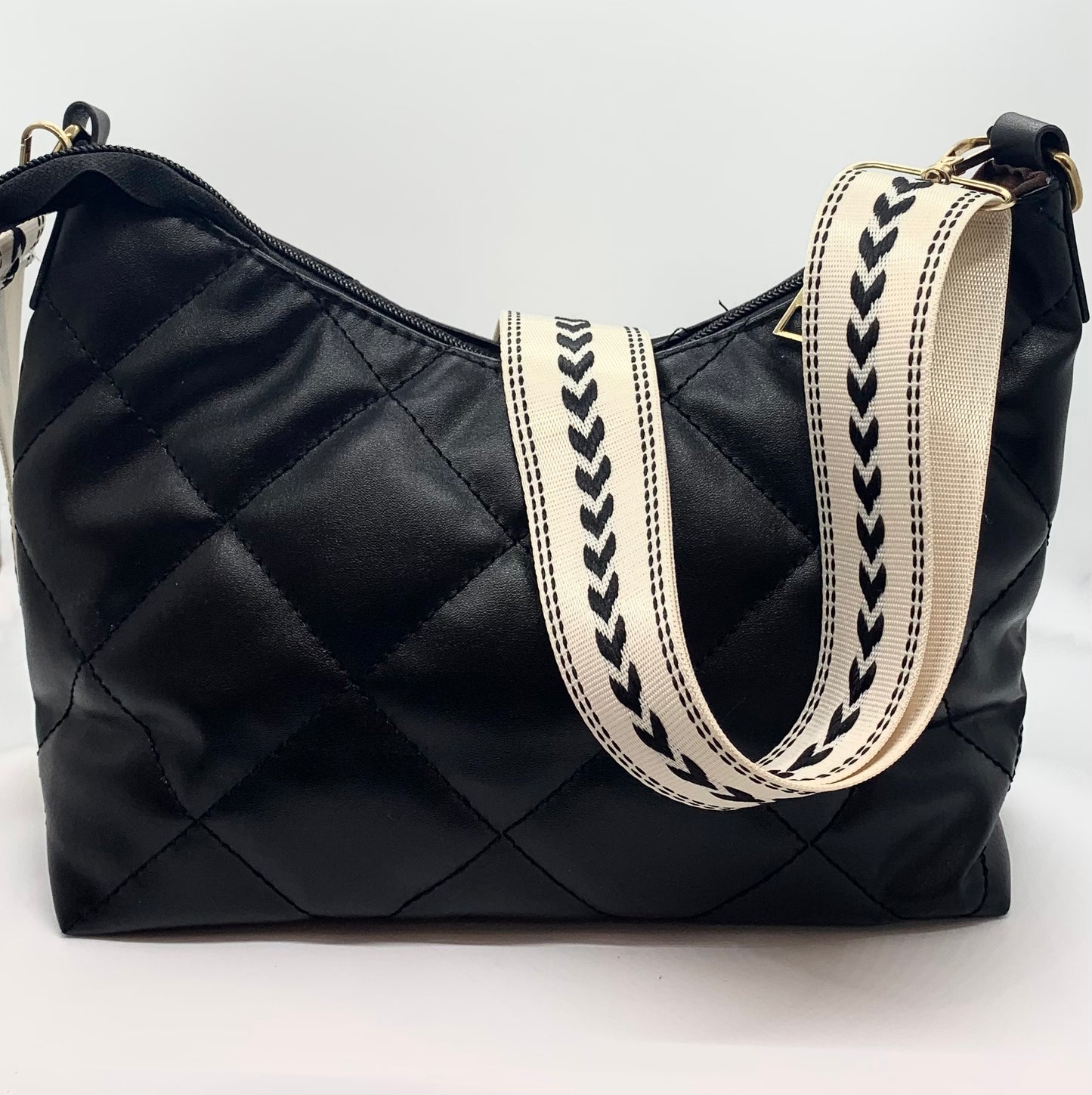 Black leather handbag