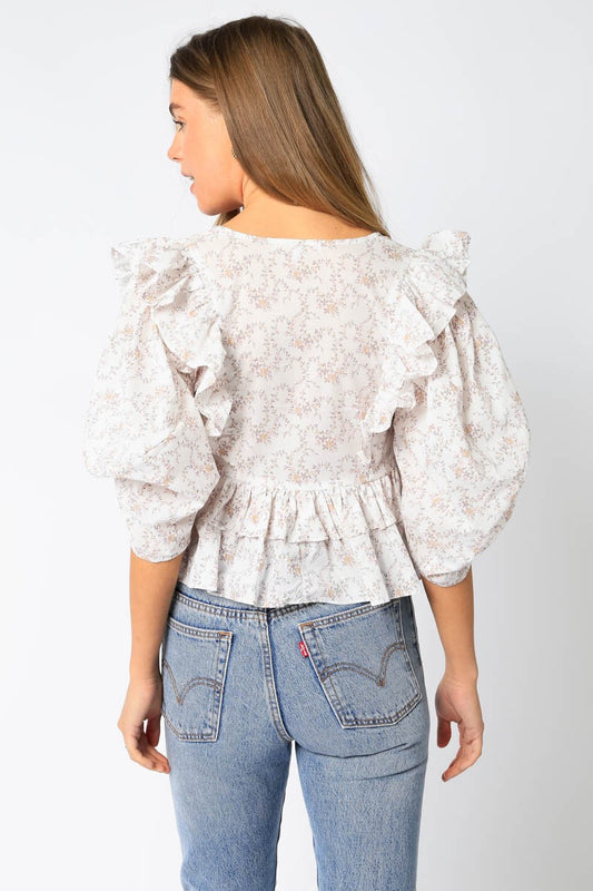 CottonFloral Ruffle Top