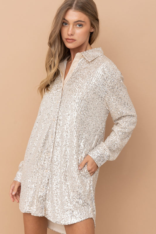 CHAMPAGNE SEQUENCE  DRESS WITH POCKETS
