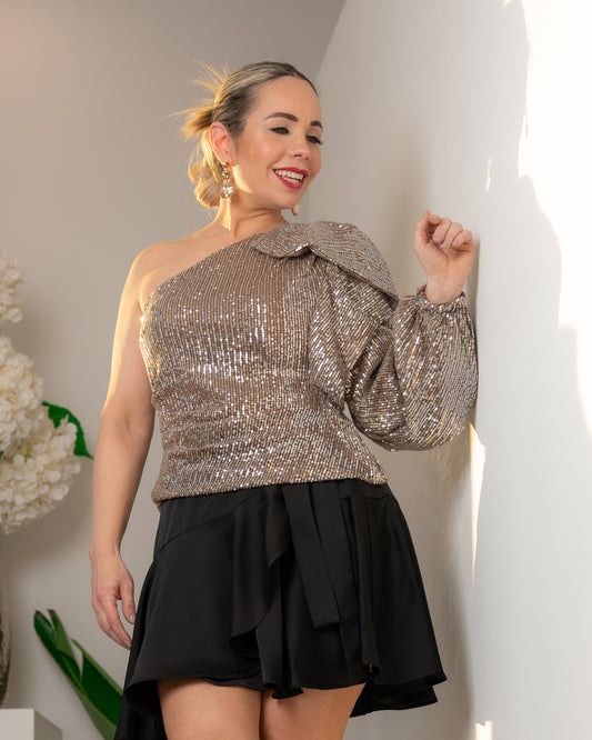 One Sleeve Sequin Top