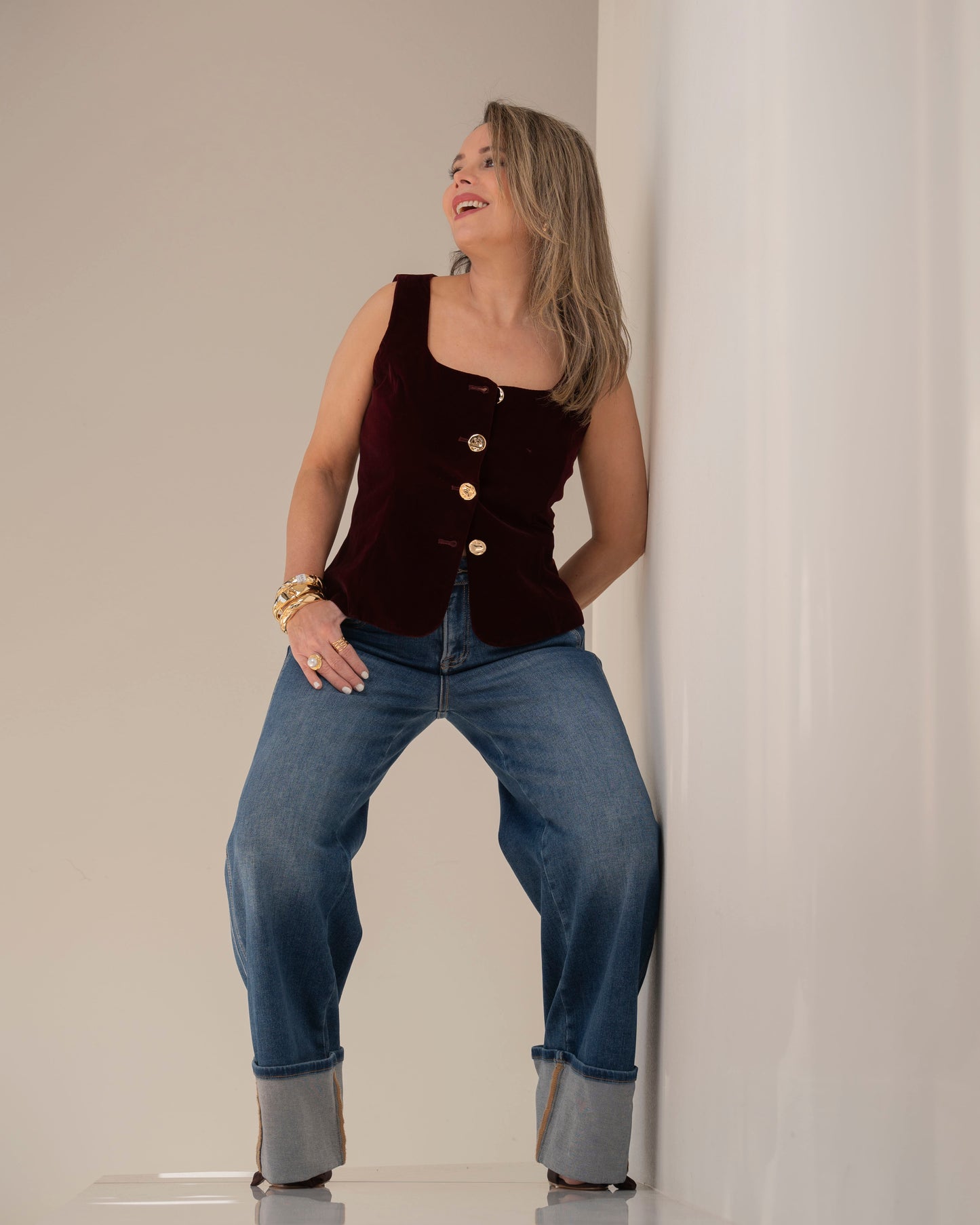 VEST VELVET RED WOOD