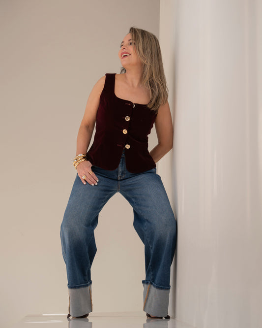 VEST VELVET RED WOOD