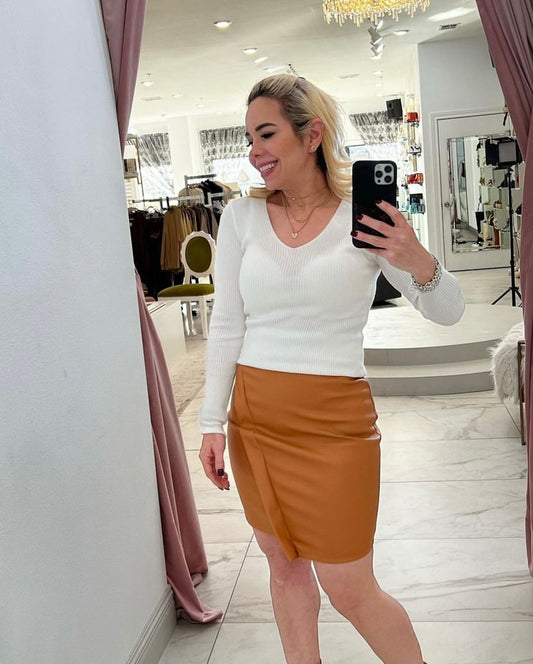 Cognac Faux Leather Skirt