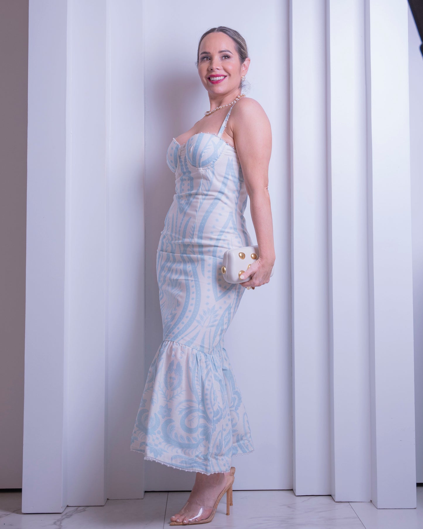 DRESS IVORY/BLUE