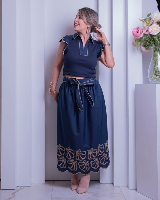 SET. TOP & SKIRT NAVY