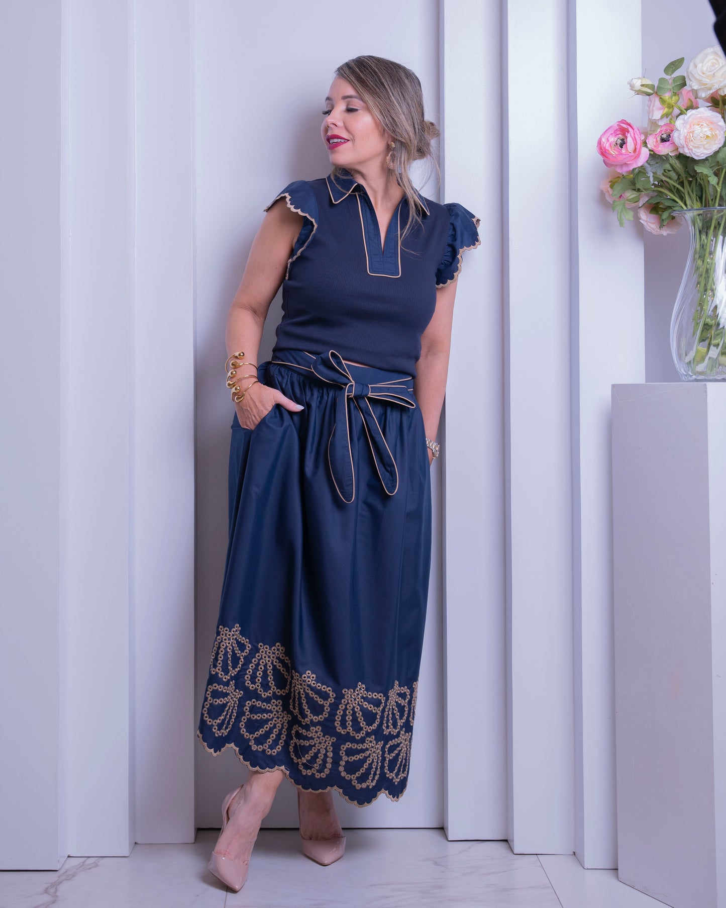 SET. TOP & SKIRT NAVY