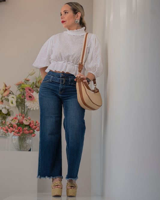 Eyelet Mock Neck Top