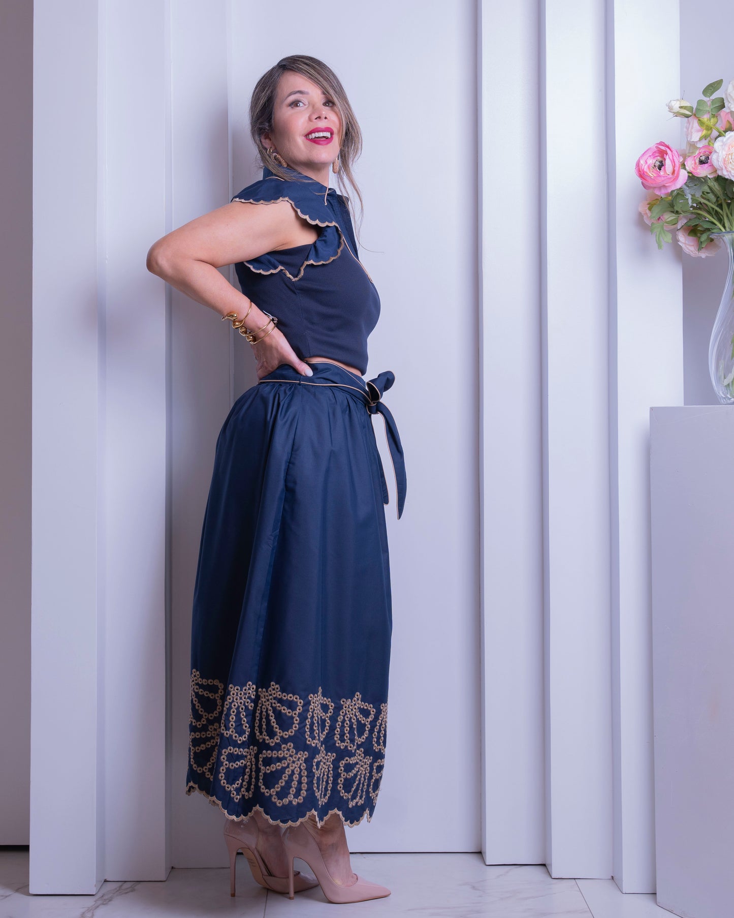 SET. TOP & SKIRT NAVY