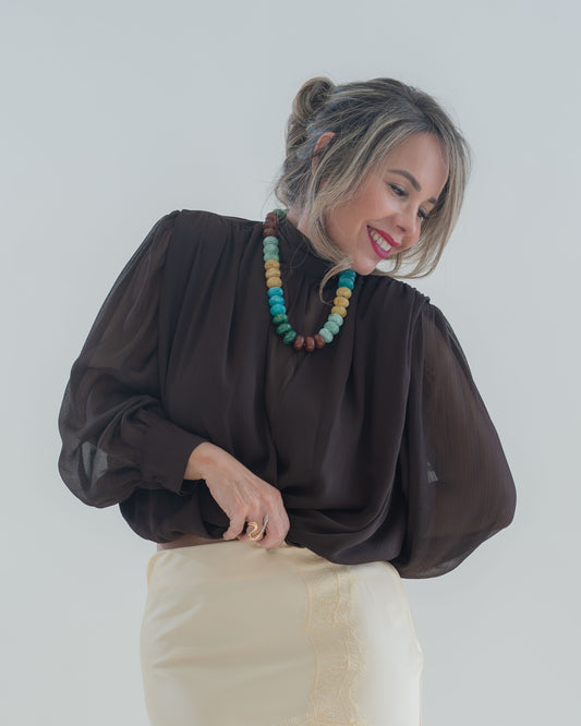 TOP NECK DRAPE BROWN