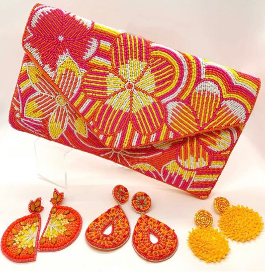 Orange swirl clutch bag