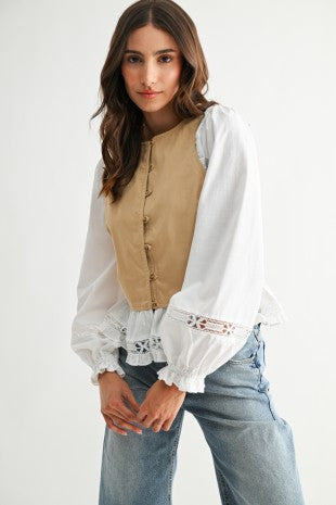 TOP WHITE/TAUPE