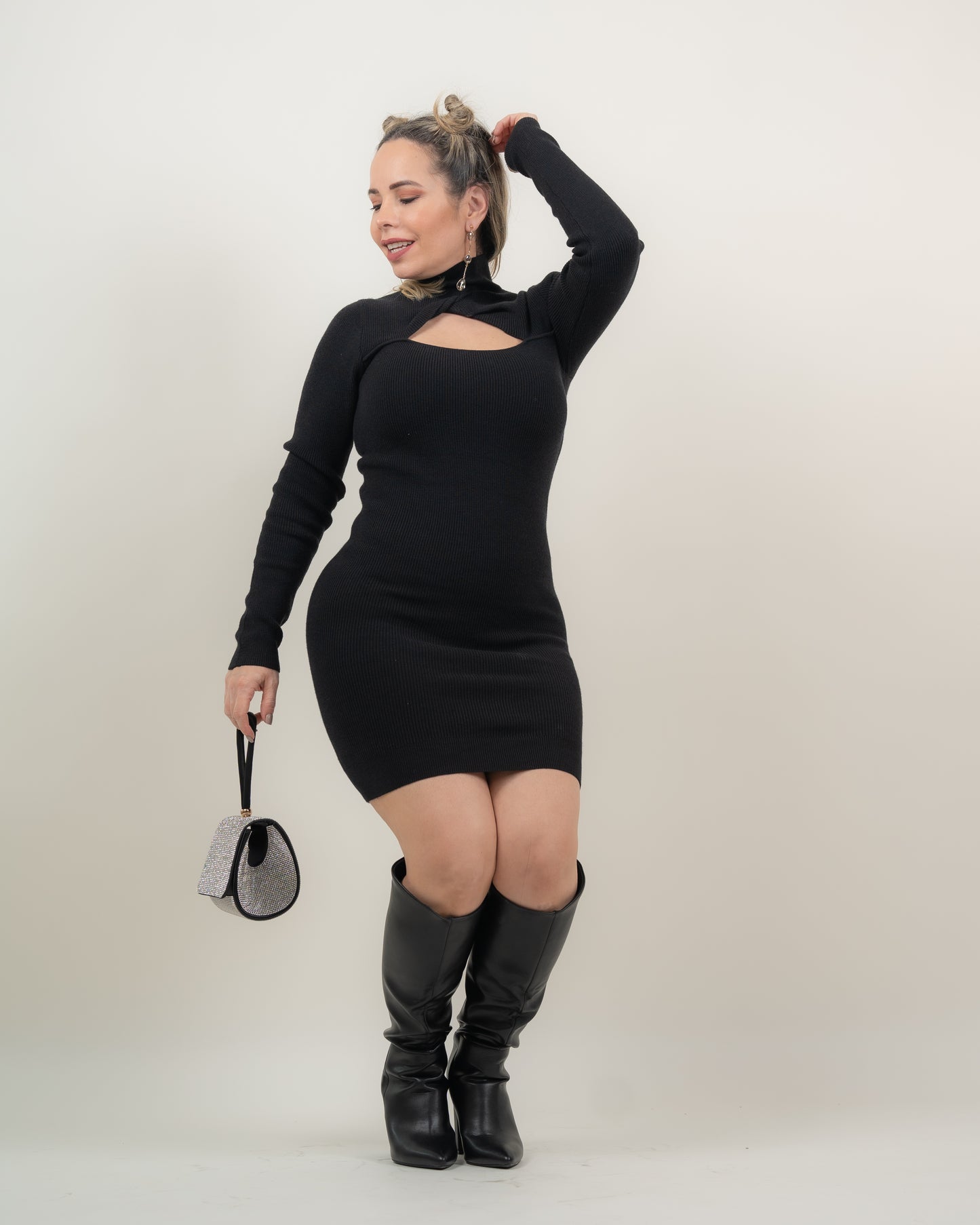 Black Sweater Mock Neck Dress