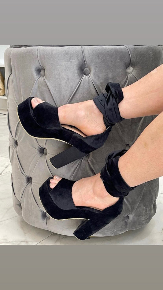 Velvet Tie Up High Heels